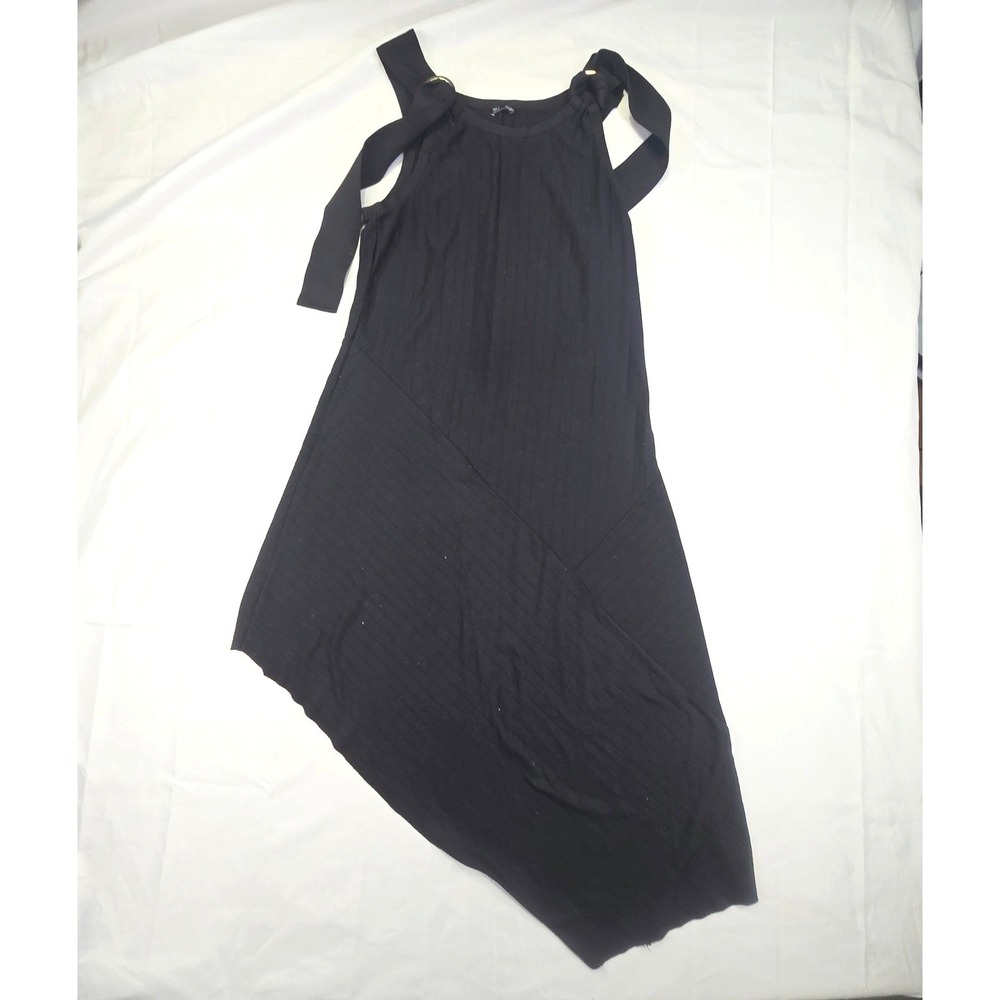 Zara Women's B/W Collection Ribbed Knit Dress Large Black Asymmetrical O-Ring